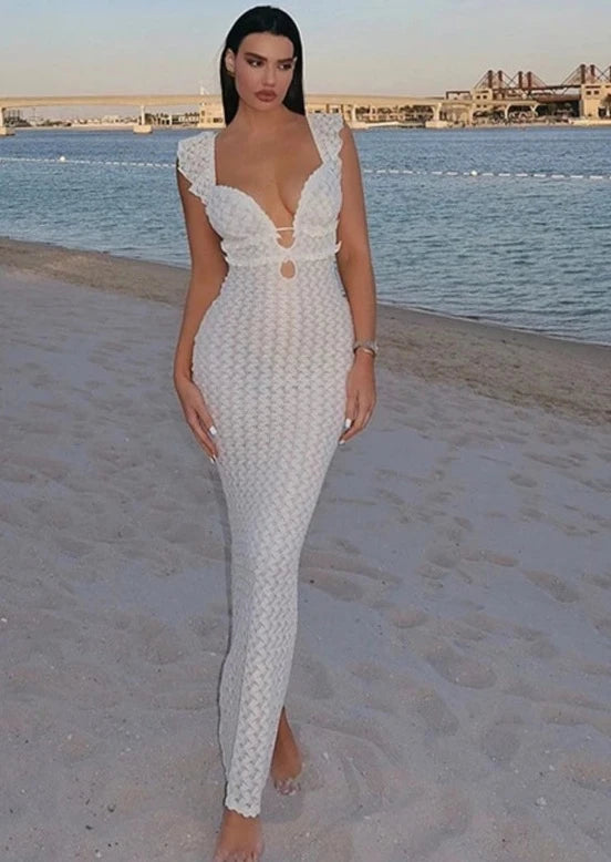 Sisterlinda Woven Ruched Maxi Dress Wowen Fashion Sexy Deep V-neck Backless Bandage Vestido Female Elegant Romantic Evening Robe DeNovo819 Sisterlinda Woven Ruched Maxi Dress Wowen Fashion Sexy Deep V-neck Backless Bandage Vestido Female Elegant Romantic Evening Robe DeNovo819